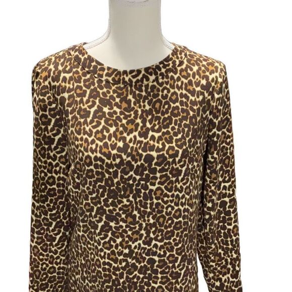J Crew Long Sleeve Cheetah Animal Print Sheath Dress Brown Ivory Size 4 - Picture 2 of 7